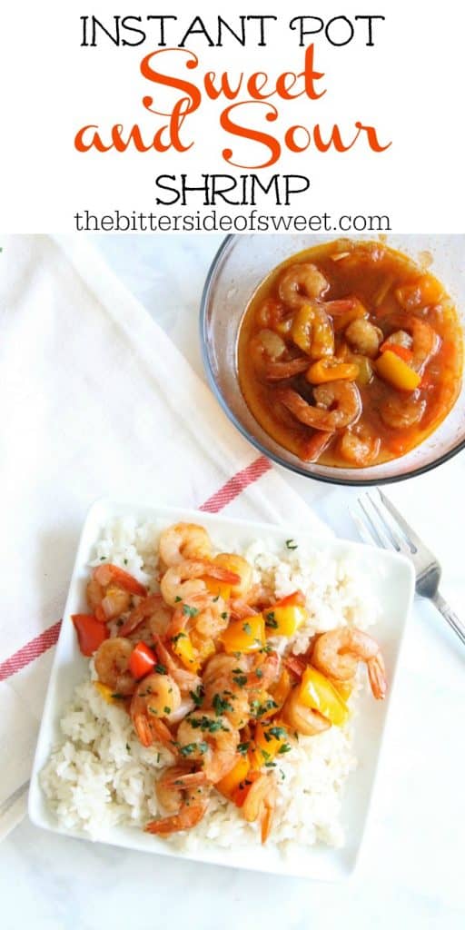 This Instant Pot Sweet and Sour Shrimp is one of the easiest dishes to make! Total cook time 8 minutes which makes this a perfect weeknight meal! Instant Pot Sweet and Sour Shrimp on white plate