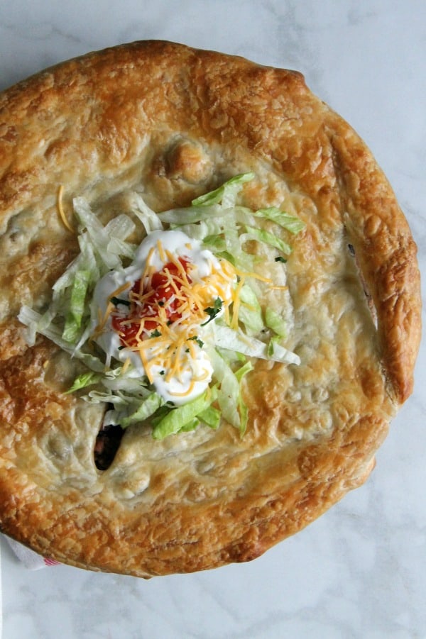 Puff Pastry Taco Pot Pie makes getting dinner on the table a total snap. Bonus points: it totally works for Taco Tuesday AND One Dish Wednesday. | The Bitter Side of Sweet #tacotuesday #easydinner #puffpastry Puff Pastry Taco Pot Pie whole