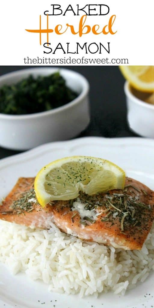 Baked Herbed Salmon perfect for fish Fridays or all year round! Easy salmon topped with a few herbs and baked to make a simple easy dinner. Baked Herbed Salmon