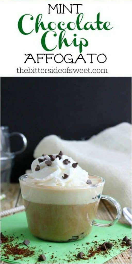 Mint Chocolate Chip Affogato is a coffee drink that can be enjoyed all year round. Adding my own twist to this delicious Italian coffee with mint ice cream! | The Bitter Side of Sweet Mint Chocolate Chip Affogato on green background