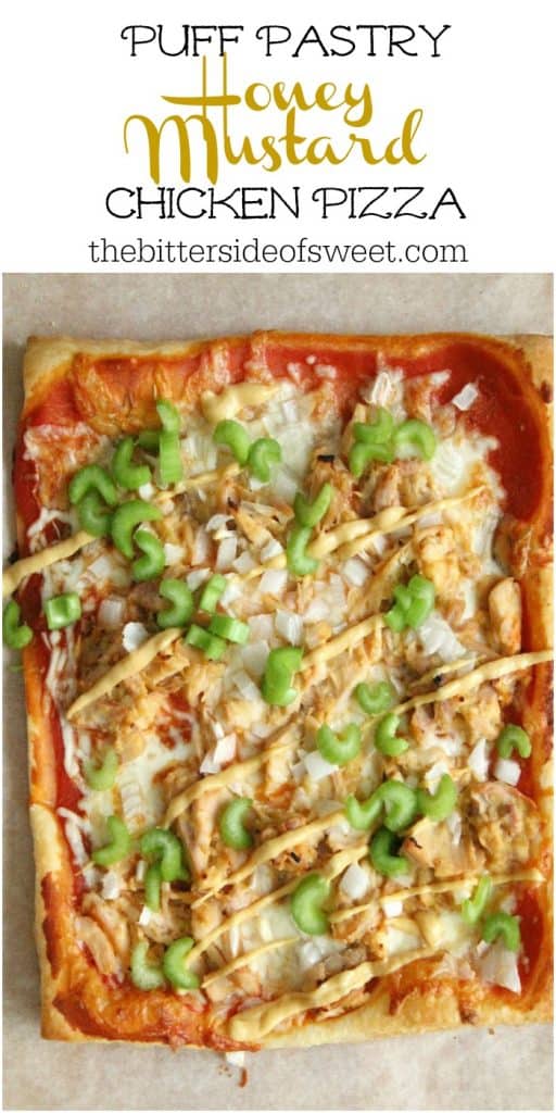 Puff Pastry Honey Mustard Chicken Pizza is made easy with the help of a rotisserie chicken and a little honey mustard sauce. Dinner is done, y'all! Puff Pastry Honey Mustard Chicken Pizza on parchment paper