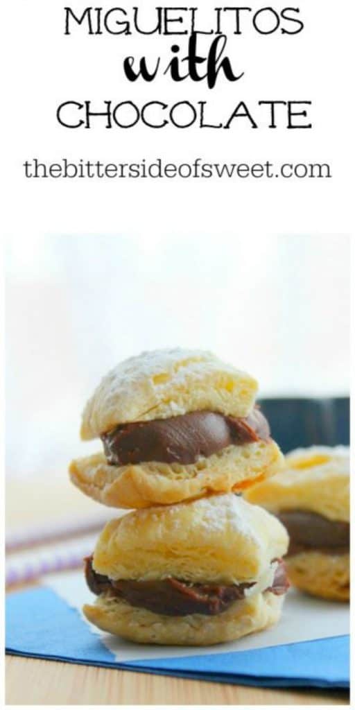 our ingredient puff pastry dessert that brings alive these Miguelitos with Chocolate dessert! Perfect for Cinco de Mayo or any day of the week! Miguelitos with Chocolate stacked on blue napkin