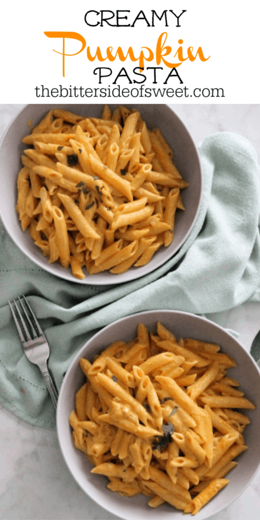 Creamy Pumpkin Pasta is perfect for a quick 30 minute meal! Made with pumpkin, sage and cream this pasta screams fall! You need this for your next dinner! Creamy Pumpkin Pasta in bowl