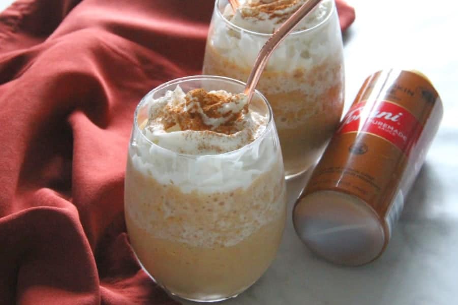 With just a few ingredients you can make your own coffee shop favorite drink! This Easy Pumpkin Frappuccino has all of the flavors of fall! Easy Pumpkin Frappuccino in glass