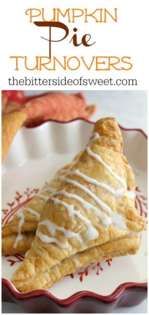 Your favorite pie made into a hand held dessert with these Pumpkin Pie Turnovers! It only taste a little bit of time and a few ingredients! Pumpkin Pie Turnovers in red serving dish