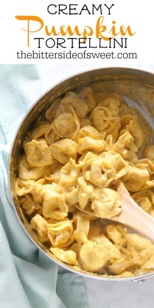 Creamy Pumpkin Tortellini is the simple supper your fall menu needs. This light, creamy sauce has just the right flavor profile to match up to pumpkin! Creamy Pumpkin Tortellini in pan
