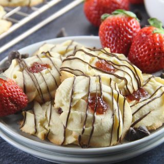 Strawberry Chocolate Butter Cookies on white plate