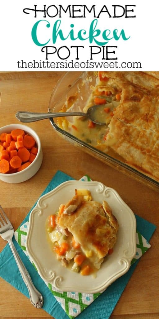 Easy Homemade Chicken Pot Pie made with simple pantry staples and a homemade buttery crust for the top of this delicious pie! Homemade Chicken Pot Pie with carrots