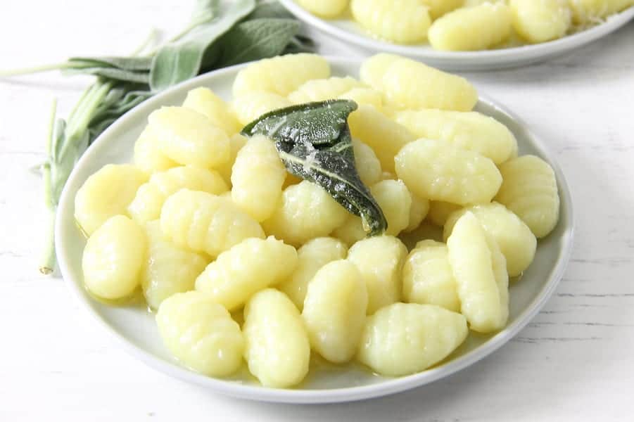 This Sage Butter Gnocchi is one delectable dinner. The sauce is made with a few simple ingredients! Cooks up in about 5 minutes! Sage Butter Gnocchi with sage