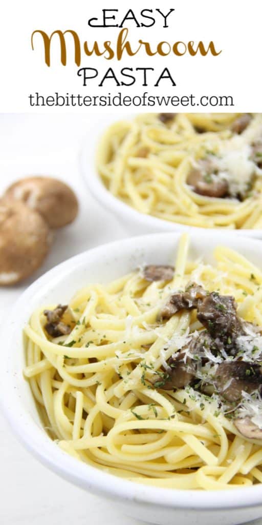 This Mushroom Pasta is one quick and easy vegetarian dinner. You'll make it a few times a week! Made with a few simple ingredients! Mushroom Pasta in white bowl