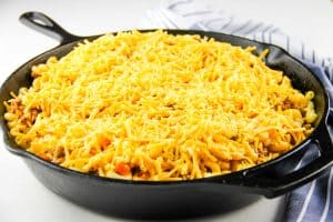 Cheesy Macaroni Pasta Bake with cheese on top