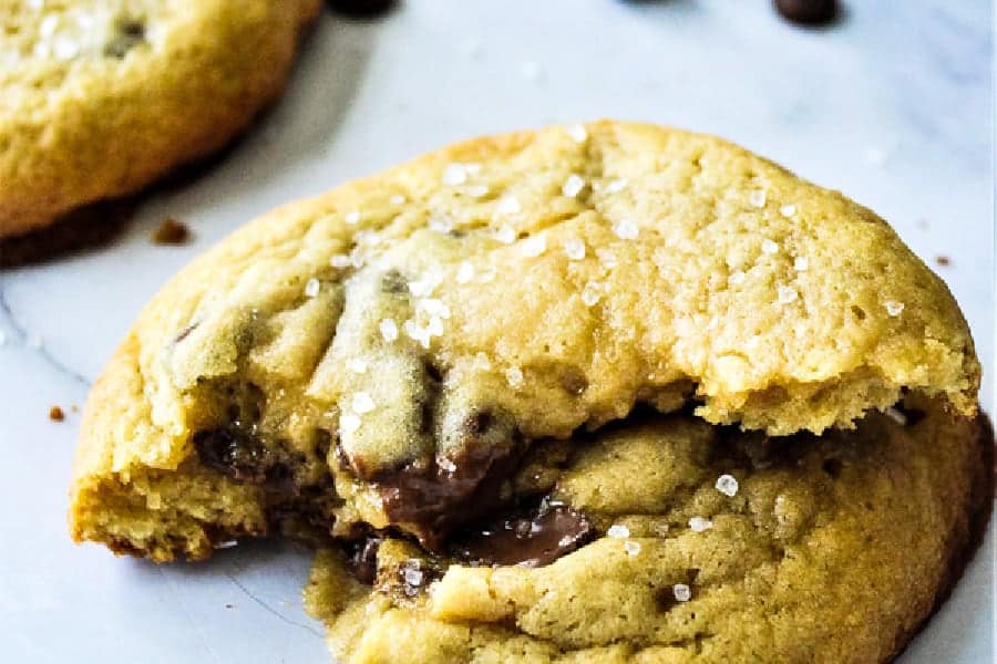 ea Salt Brown Sugar Chocolate Chip Cookies are made with a hint of salt, brown sugar combined with chocolate chips for the perfect cookie! Sea Salt Brown Sugar Chocolate Chip Cookies on white background