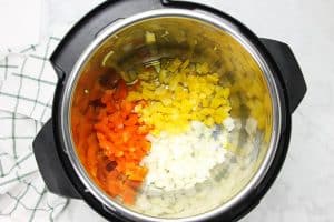 Instant Pot Sausage and Peppers Risotto vegetables in pot