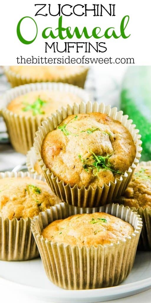 Easy Zucchini Oatmeal Muffins packed with shredded zucchini! Moist and flavorful with oats and zucchini. Perfect for hearty breakfast! Zucchini Oatmeal Muffins stacked on plate