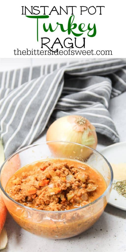 Easy Instant Pot Turkey Ragù! Made with ground turkey, herbs and tomato sauce this pasta sauce comes together quickly with the instant pot! Instant Pot Turkey Ragu in glass bowl