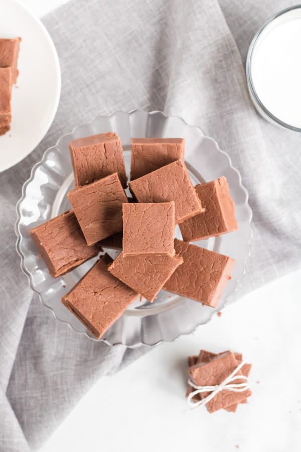 Easy Fantasy Fudge stacked on clear plate