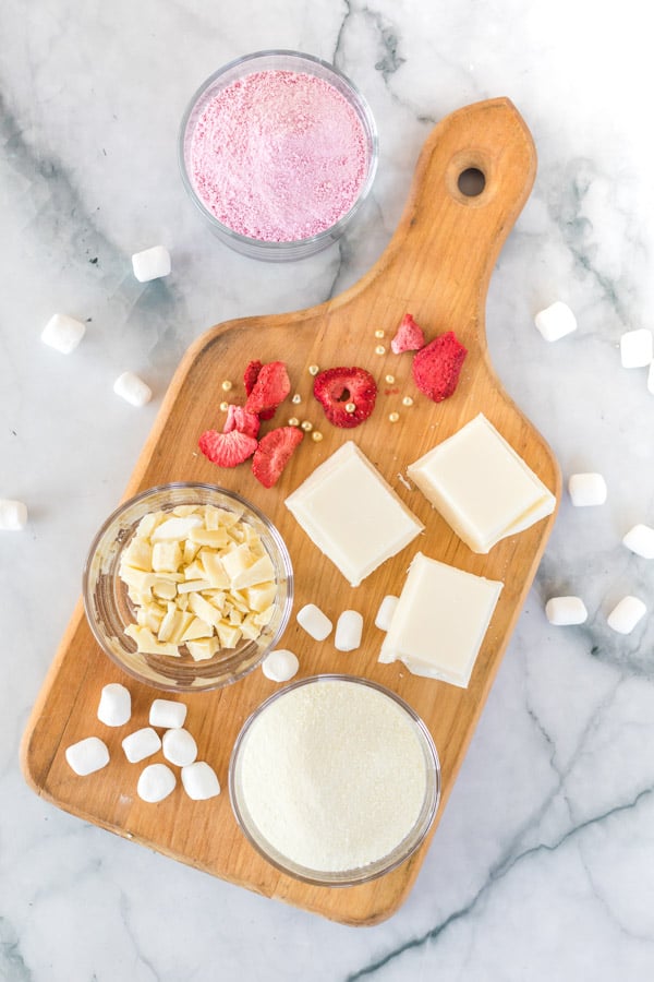 These Strawberry Hot Cocoa Bombs are the perfect sweet treat! So fun for Valentine's day or any day of the week Strawberry Hot Cocoa Bombs Ingredients
