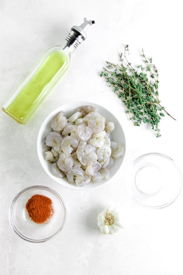 Quick and easy Spicy Garlic Thyme Shrimp! Loads of flavor and made with just 6 ingredients!