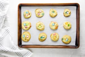 cooked cookies on tray.