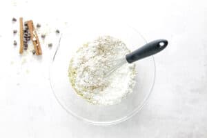 whisking dry ingredients.