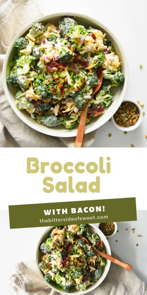 This Easy Broccoli Salad is made with bacon, cheddar cheese and a creamy mayonnaise sauce! Easy Broccoli Salad collage.