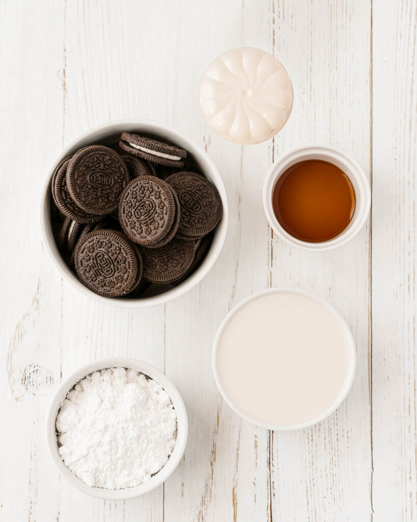 Cookies and Cream Mousse ingredients in bowls.