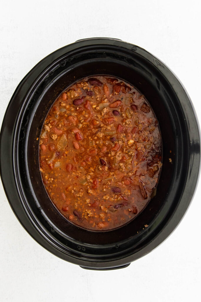 Slow Cooker Chili in slow cooker.