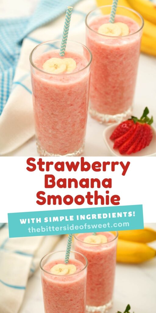 Strawberry Banana Smoothie is so creamy and delicious! Full of strawberry flavor with a touch of banana! Makes for a perfect post workout treat! Strawberry Banana Smoothie collage.