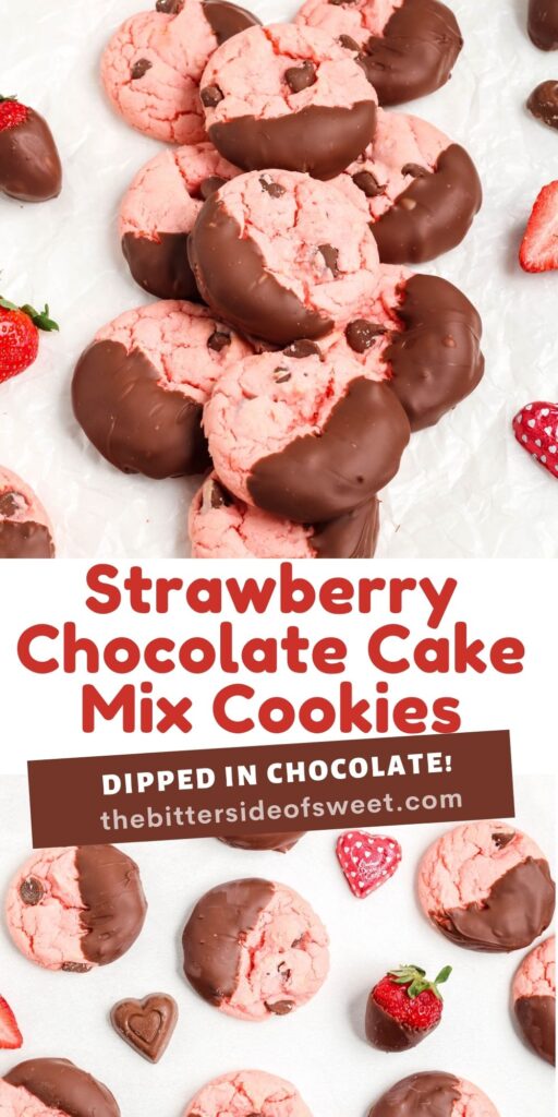 Strawberry Chocolate Cake Mix Cookies collage.