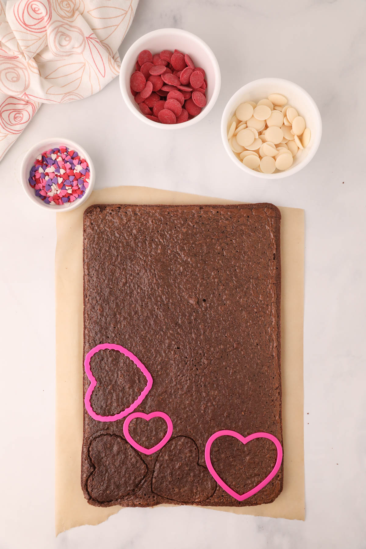 cutting brownies with cookie cutter.