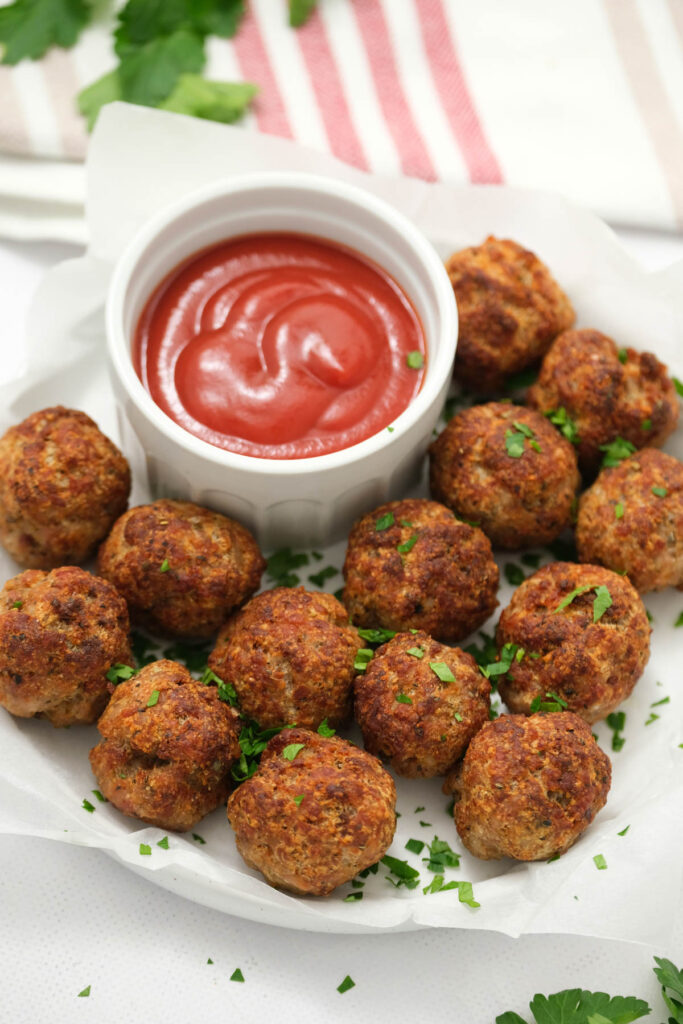 Air Fryer Turkey Meatballs overhead view.