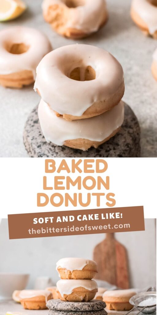 These Baked Lemon Donuts have a light and cake light texture that’s delicious and perfect to serve with a cup of coffee! Baked Lemon Donuts collage with text 2.