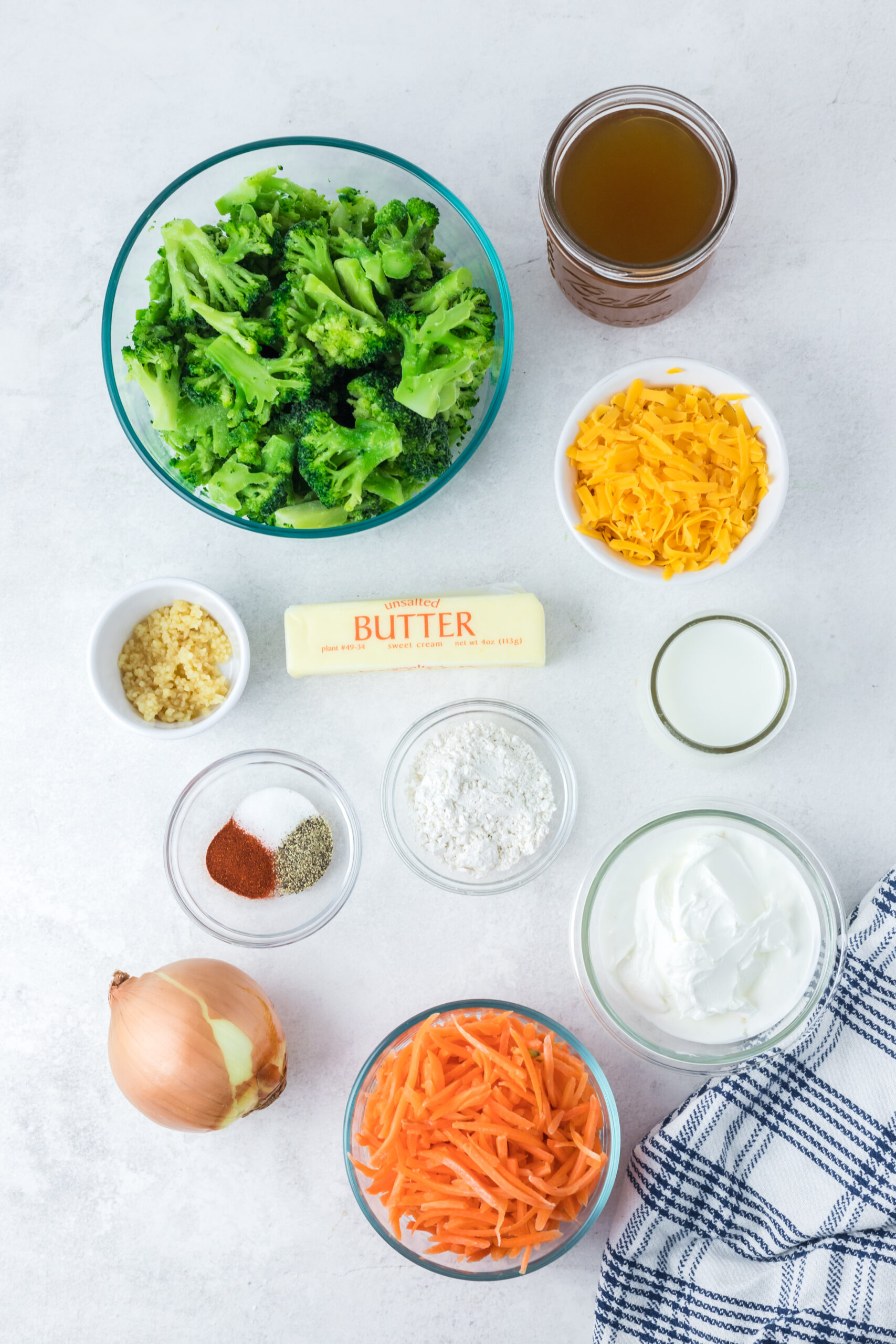 ingredients in clear bowls.