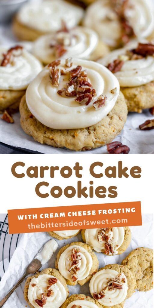 These carrot cake cookies are delicate and light! Topped with a fluffy creamy cheese frosting! Taste just like cake but easier to make! cookies collage.