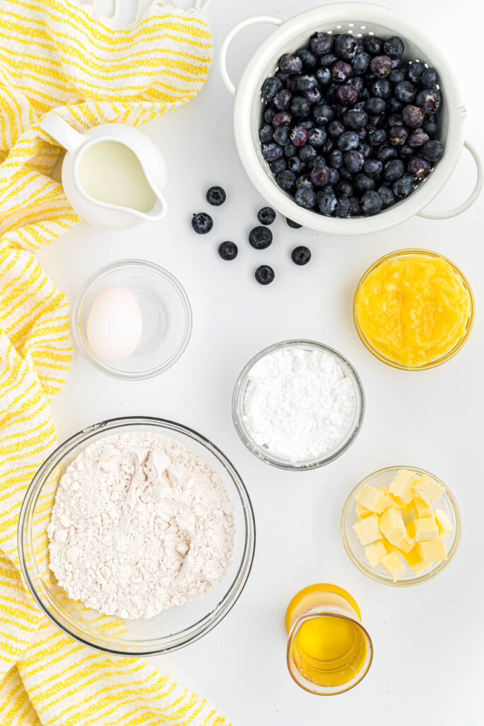 Lemon Blueberry Turnovers ingredients in bowls.