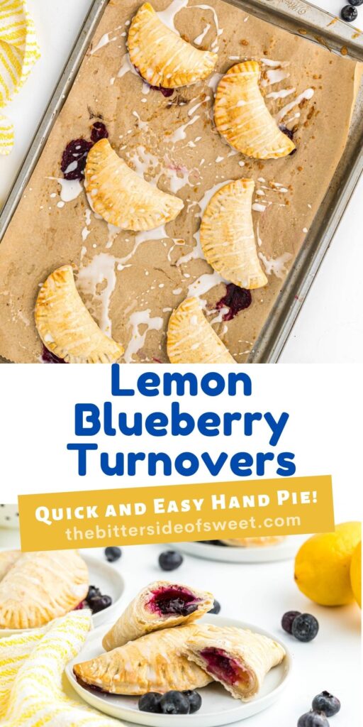 These Lemon Blueberry Turnovers are a quick and easy hand pie! Filled with lemon curd and fresh blueberries! Perfect hand held dessert! lemon blueberry turnovers collage.