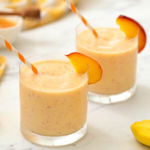 Peach Honey Yogurt Smoothie in glass.
