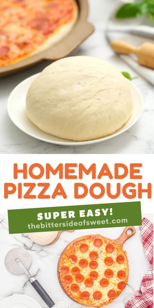 This homemade Pizza Dough recipe is perfect for any pizza night! Comes together in just a few minutes with just a few ingredients! pizza dough collage.