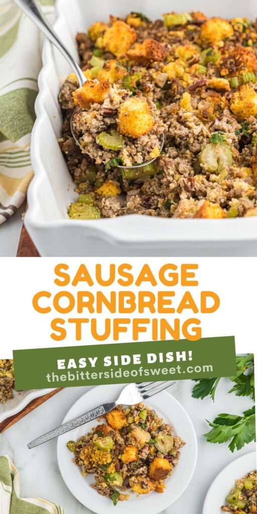 collage of Sausage Cornbread Stuffing.