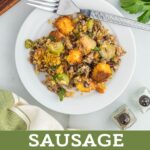 overhead view of collage of sausage cornbread stuffing.