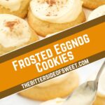 collage of eggnog cookies being frosted.