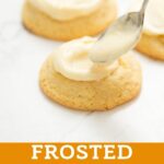 collage of eggnog cookies being frosted.
