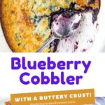 two picture collage of blueberry cobbler.