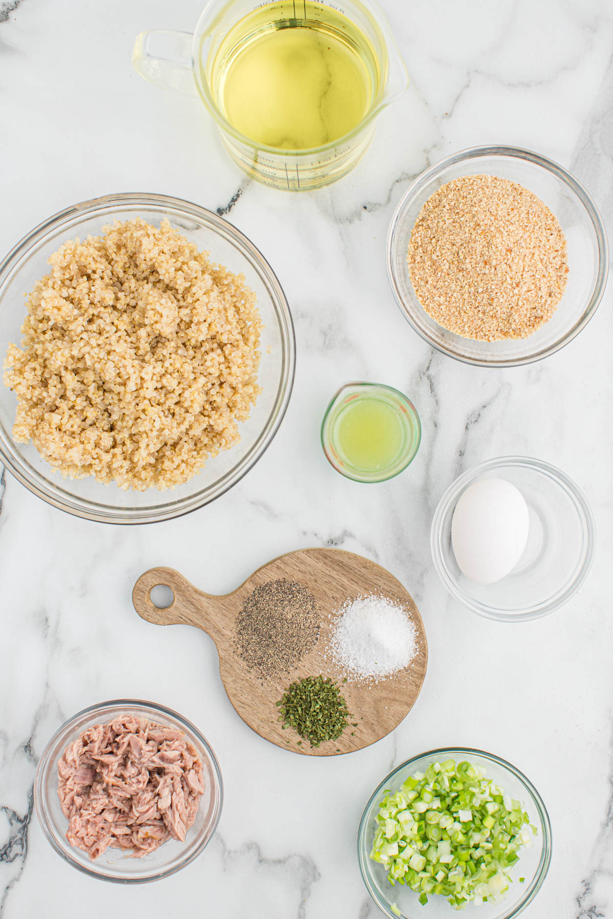 Tuna quinoa patties are a healthy and satisfying meal, packed with protein & fiber. Fried to golden perfection easy for a weeknight meal! ingredients for Tuna Quinoa Patties.