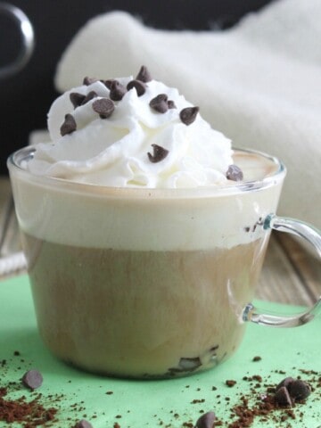 Mint Chocolate Chip Affogato on green background