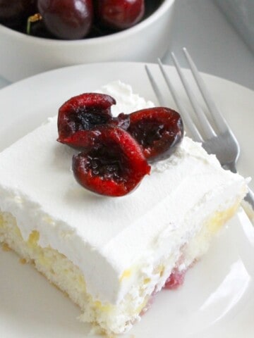 Cherry Vanilla Poke Cake | The Bitter Side of Sweet #SummerDessertWeek #ad
