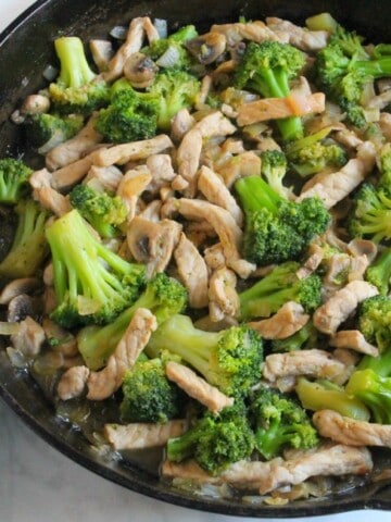 Broccoli Pork Stir Fry in skillet
