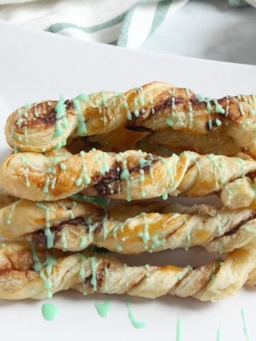 Mint Chocolate Cinnamon Sticks on white plate