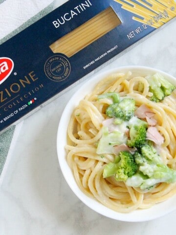 Creamy Broccoli and Ham Bucatini