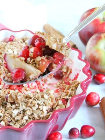 Cranberry Apple Crisp in red bowl
